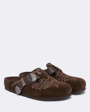 Etro X Birkenstock Boston Embroidered Suede Clogs - Brown