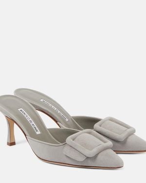 Manolo Blahnik Maysale 70 Suede Mules - Grey