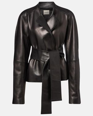 KHAITE Edith Belted Leather Jacket - Black