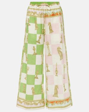 ALÉMAIS Checkmate Mix-Print Linen Pants - Multicolor