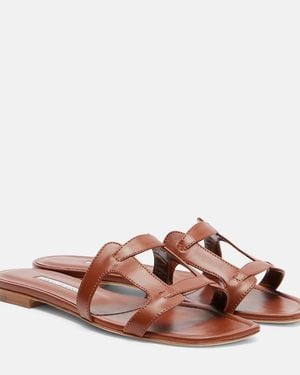 Manolo Blahnik Grellanuflat Leather Sandals - Brown