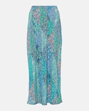RIXO London Ardith Patchwork Silk Midi Skirt - Blue