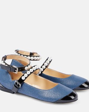 Mach & Mach Embellished Denim Mary Jane Flats - Blue