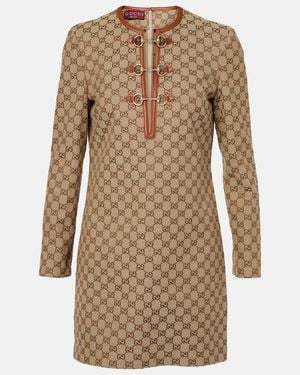 Gucci Kleid Aus Gg Canvas Mit Horsebit, Grösse - Braun