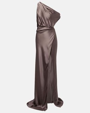 The Sei Draped One-Shoulder Silk Satin Gown - Brown