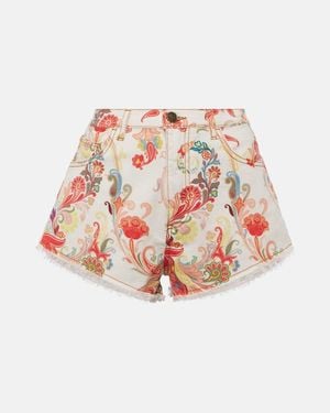 Etro Mid-Rise Paisley Denim Shorts - Natural