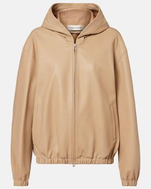 Nour Hammour Leo Leather Zip-Up Hoodie - Natural