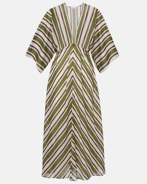 Eres Summer Striped Cotton Voile Kaftan - Green