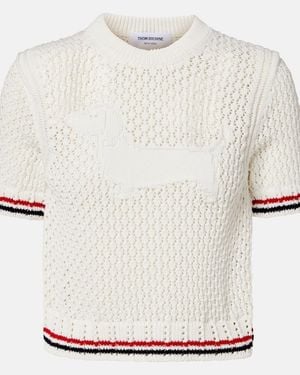 Thom Browne Pullover Aus Baumwoll-Jacquard - Weiß