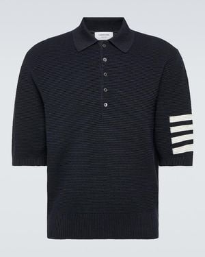 Thom Browne 4-Bar Linen And Cotton Polo Shirt - Blue