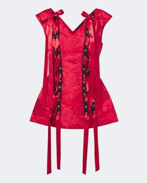 Simone Rocha Bow-Detail Floral Brocade Top - Red