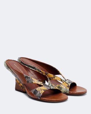 Dries Van Noten Snake-Effect Leather Mules - Brown