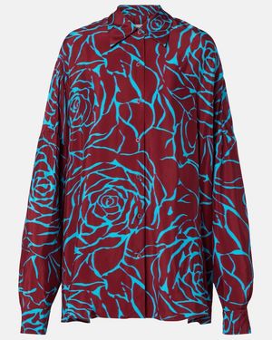 Dries Van Noten Printed Oversized Satin Shirt - Red