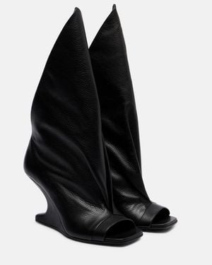 Rick Owens Cantilever Leather Peep-Toe Boots - Black