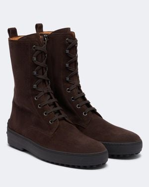 Tod's Gommino Suede Mid-Calf Boots - Brown