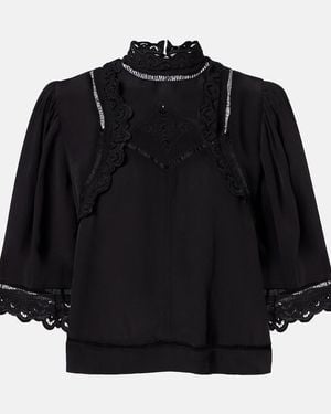 Isabel Marant Frany Broderie Anglaise Crepe Top - Black