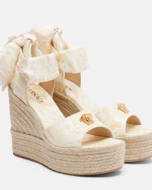 Versace 120 Leather Platform Espadrille Wedges - Metallic