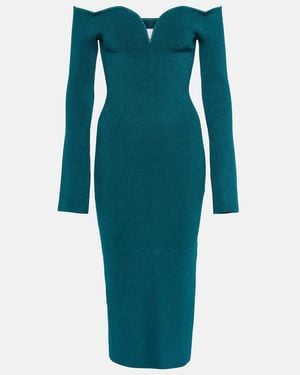Galvan London Grace Off-the-shoulder Sweetheart-neck Knitted Midi Dress - Blue