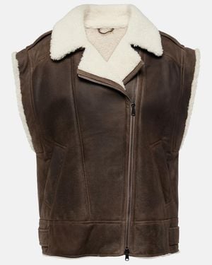 Brunello Cucinelli Shearling-Lined Leather Vest - Brown