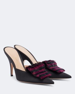Gianvito Rossi Feather-Trimmed Satin Mules - Black