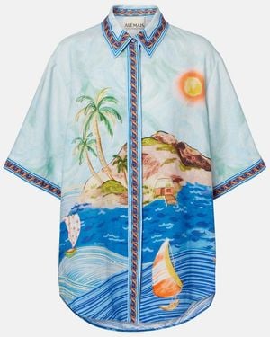 ALÉMAIS Printed Linen Shirt - Blue