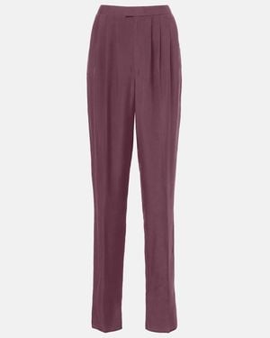 Saint Laurent Pleated Silk Straight Pants - Blue