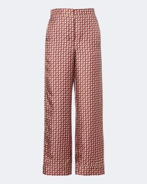 Max Mara Printed Silk Wide-Leg Pants - Red