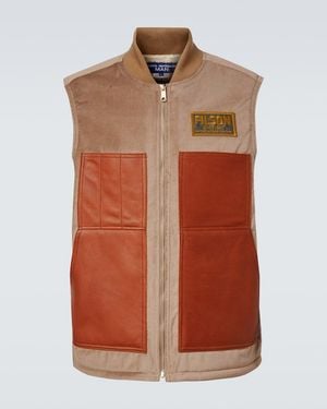 Junya Watanabe Leather-Trimmed Cotton And Wool Vest - Brown
