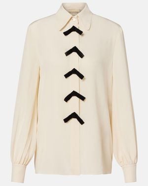 Valentino Bow-Detail Silk Crepe De Chine Blouse - Natural