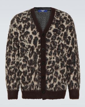 Junya Watanabe Cardigan En Jacquard A Imprime Leopard - Noir