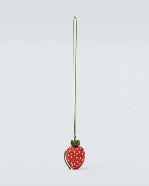 Loewe Strawberry Raffia Coin Purse With Strap - White