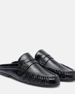 Saint Laurent Le Loafer Leather Mules - Black