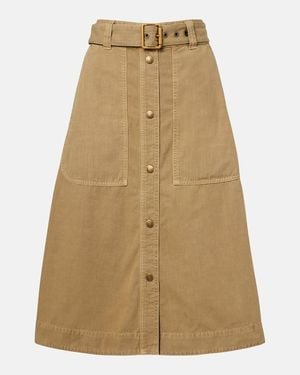 Moncler Belted Denim Midi Skirt - Natural