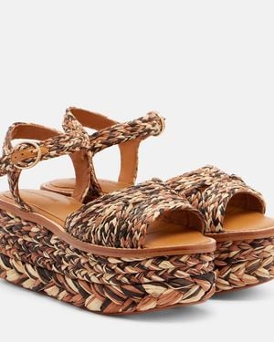 Robert Clergerie Plateausandalen Arty Aus Raffiabast - Braun