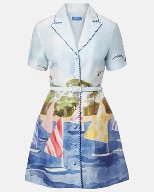 LEO LIN Brigitte Linen-Blend Canvas Minidress - Blue