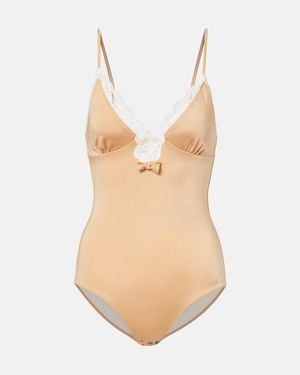 Chloé Bow-Detail Lace-Trimmed Bodysuit - Natural