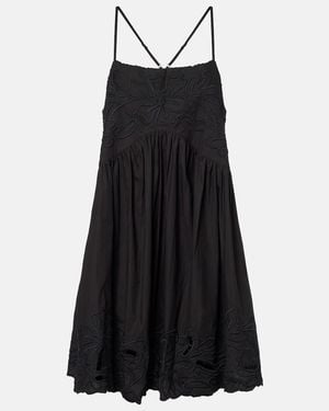 Juliet Dunn Embroidered Cotton Poplin Minidress - Black