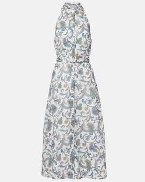 Veronica Beard Mackey Paisley Ramie Midi Dress - Blue