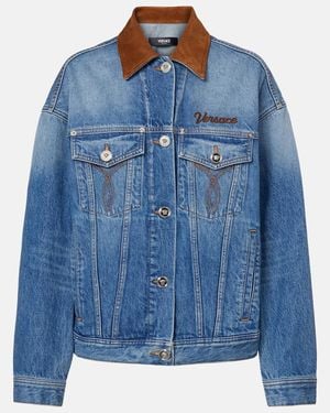 Versace Jeansjacke Trucker Mit Veloursleder - Blau