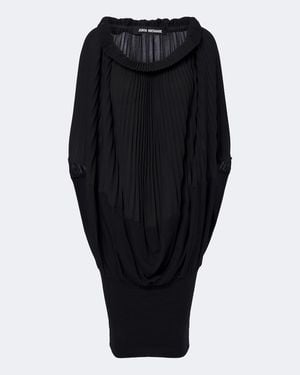 Junya Watanabe Pleated Wool-Paneled Midi Dress - Black
