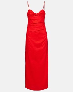 SIR. Noemi Ruched Linen Maxi Dress - Red