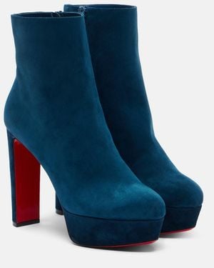 Christian Louboutin Loo Booty 130 Suede Platform Ankle Boots - Blue