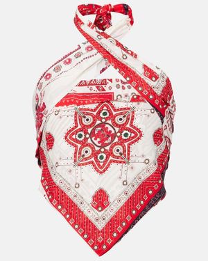 Isabel Marant Feyza Halterneck Printed Cotton Top - Red