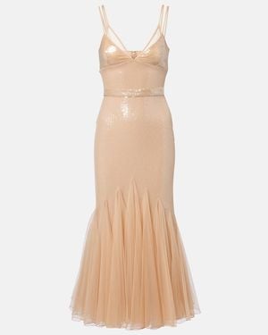David Koma Sequined Tulle Gown - Natural