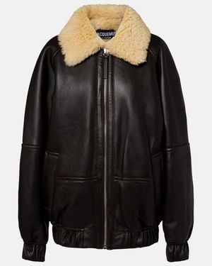Jacquemus Bombardier Shearling-Trimmed Leather Bomber Jacket - Black