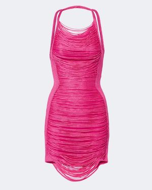 The Attico Vestido Corto Halter Con Flecos - Rosa