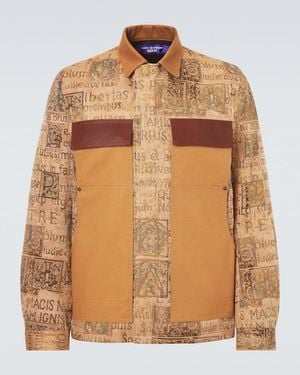 Junya Watanabe Leather-Trimmed Jacquard Jacket - Brown