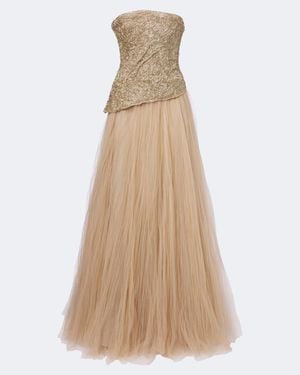 Marmar Halim Vestido De Fiesta De Tul Plisado Y Bordado - Neutro