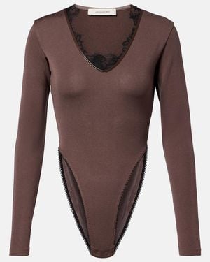 JACQUES WEI Lace-Trimmed Bodysuit - Brown