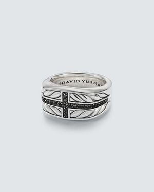 David Yurman Chevron Sterling Ring With Diamonds - White